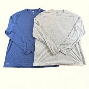 2 New Athletic Works Men T Shirt Size L 42 44 Gray Heather Blue Long Sleeve